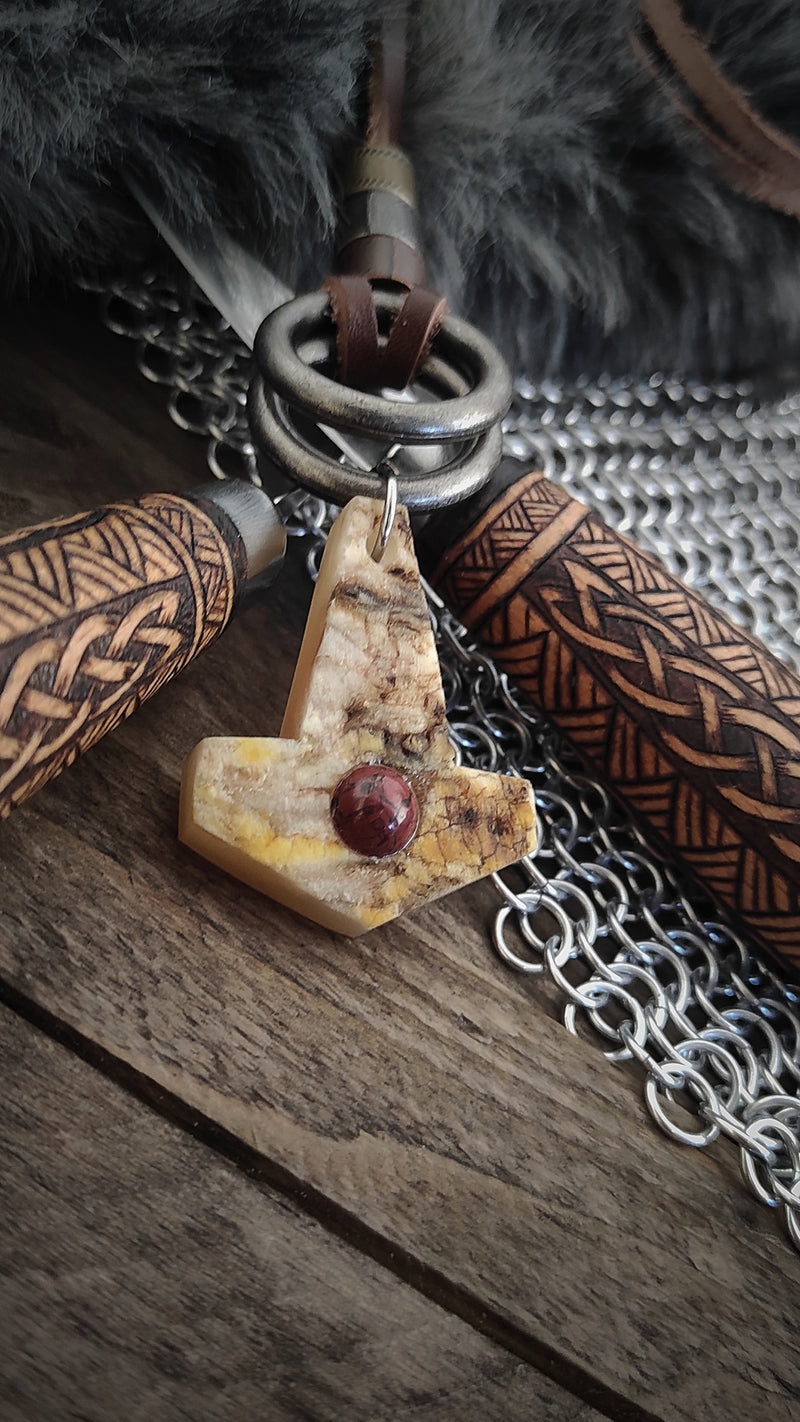 Ram's Horn and Red Jasper Mjolnir