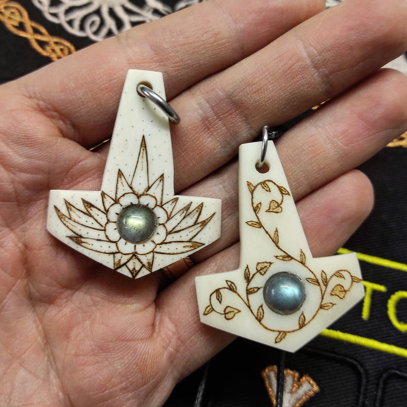 Labradorite Vine Bone Mjolnir